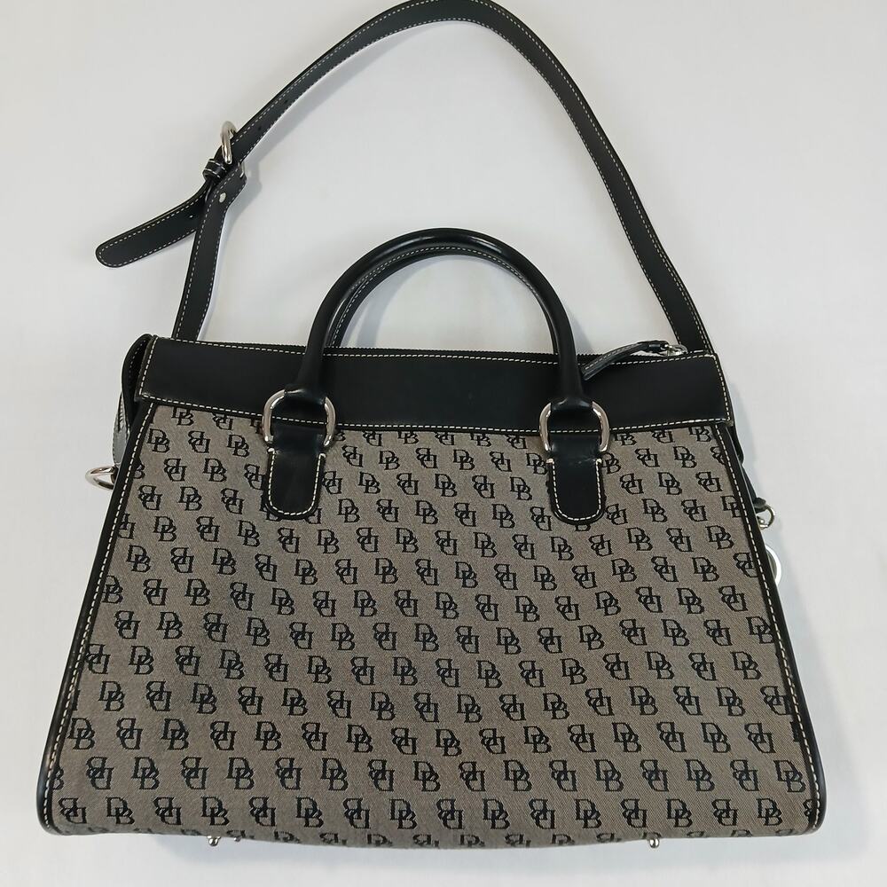 Dooney & Bourke Satchel Bag Womens Gray Black Signature Jacquard Leather EUC - Picture 2 of 15
